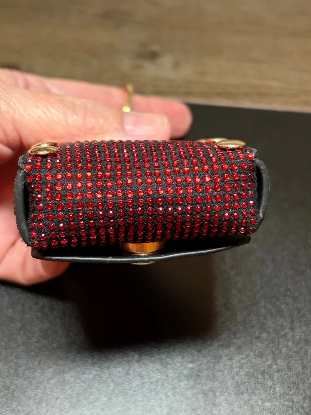 Red Crystal Mini Bag Keychain - Gold Hardware